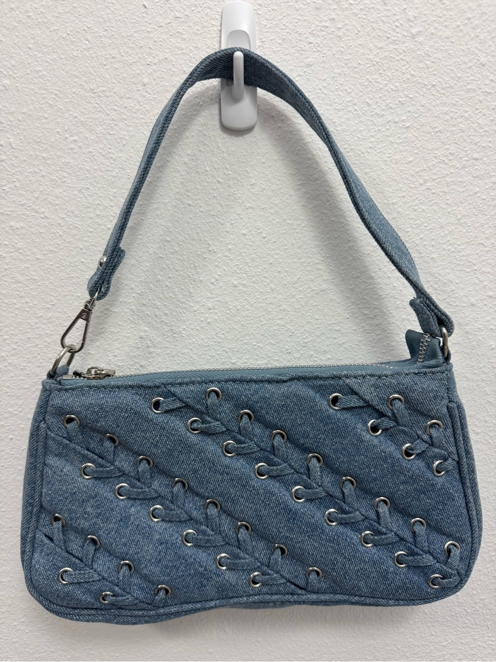 Urban Expressions Denim Lace-Up Shoulder Bag - Light Blue